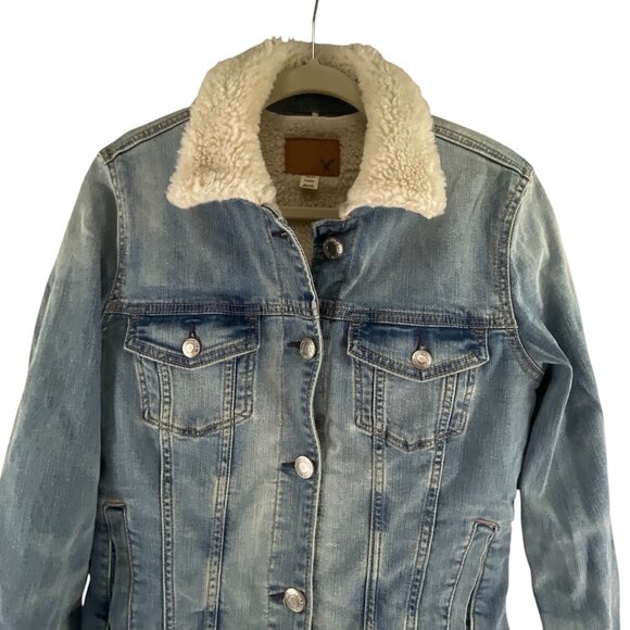 American Eagle Sherpa-Lined Denim Jean Jacket S Blue Casual Streetwear Festival - Picture 2 of 10